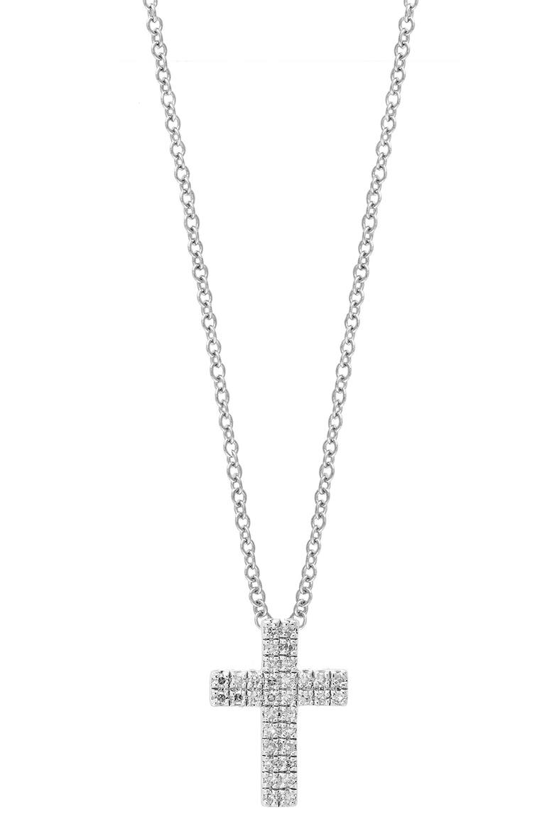 Men's Sterling Silver Pavé Diamond Cross Pendant Necklace - 0.09ct., Main, color, WHITE