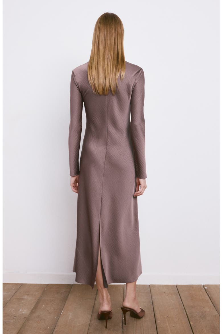 Long Sleeve Textured Satin Midi Dress, Alternate, color, LIGHT/ PASTEL PURPLE