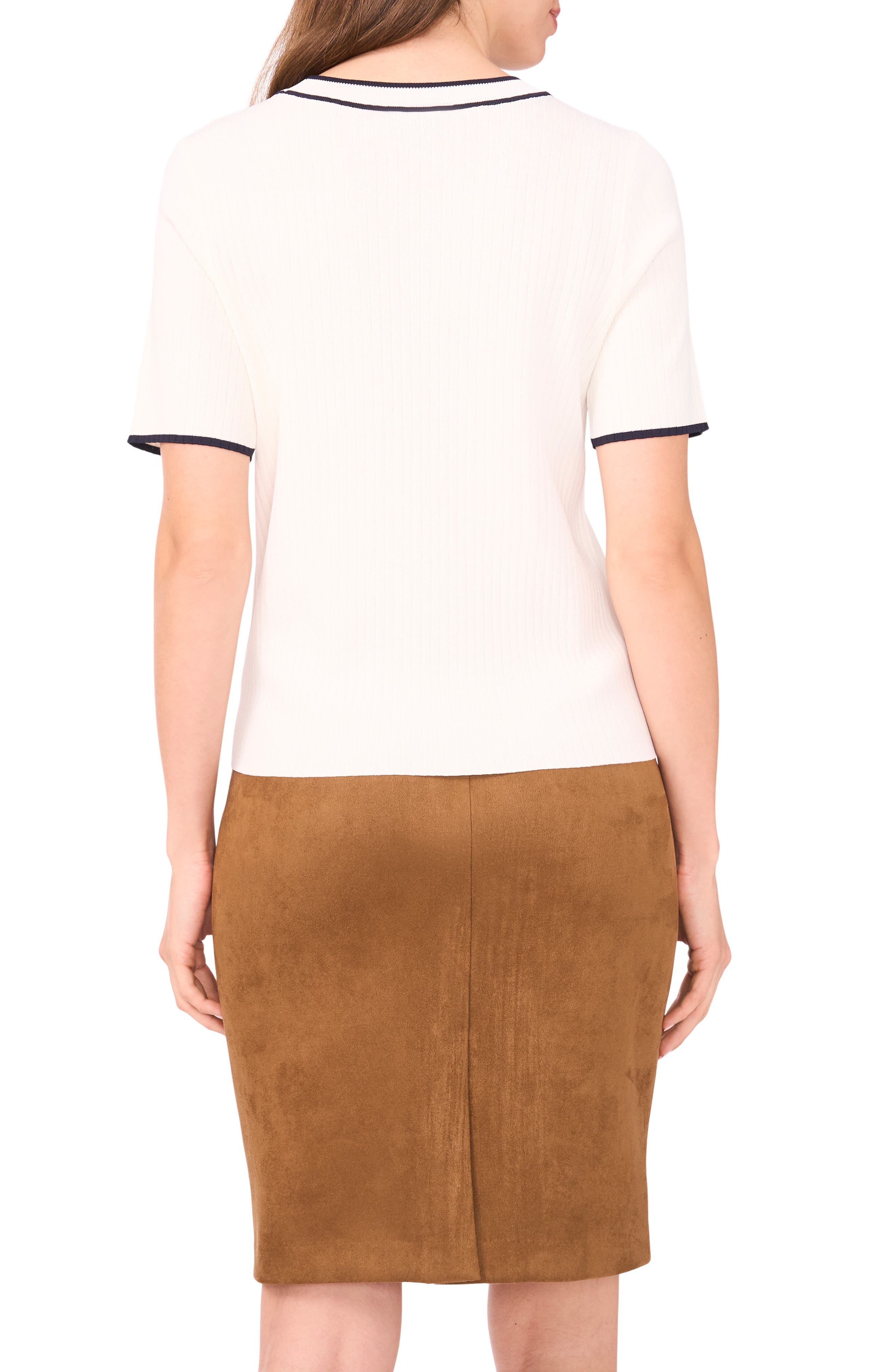 Tipped Short Sleeve Crewneck Sweater - image 2