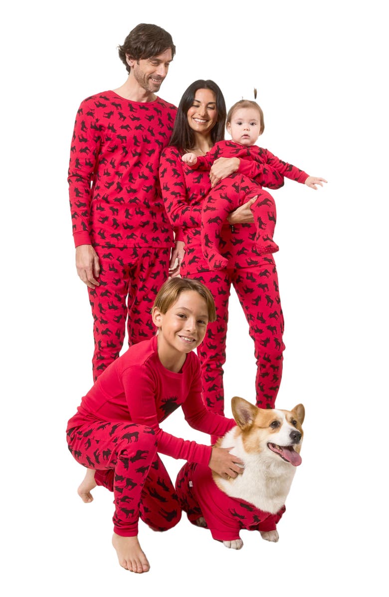 Leveret Kids Footed Printed Cotton Matching Family Holiday Pajamas, Argyles & Holiday Prints, Alternate, color, Moose