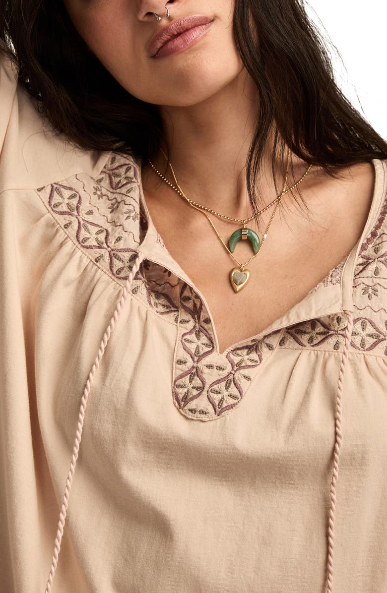 Lucky Brand Embroidered Cotton Peasant Top, Alternate, color, Peach Blossom