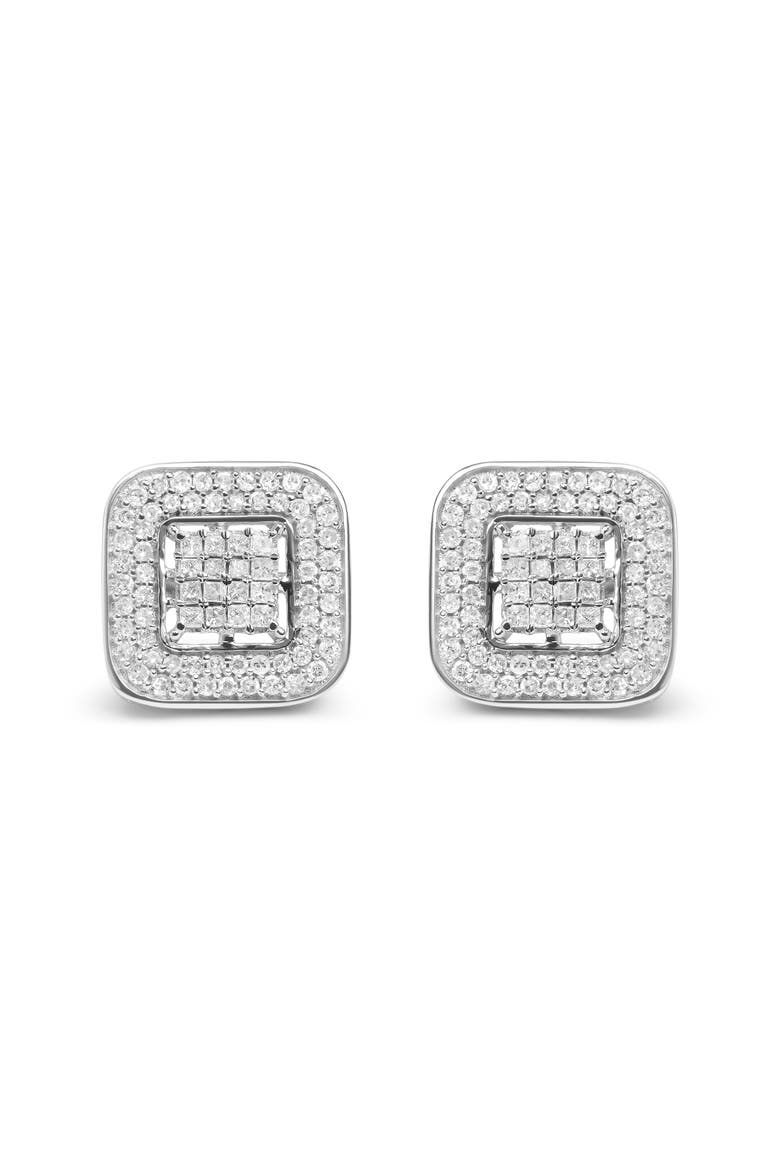 10K White Gold 1.0 Cttw Round and Princess Diamond Composite Halo Stud Earrings, Main, color, White
