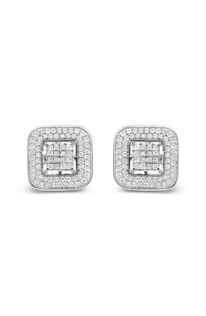 Haus of Brilliance 10K White Gold 1.0 Cttw Round and Princess Diamond Composite Halo Stud Earrings, Main, color, White