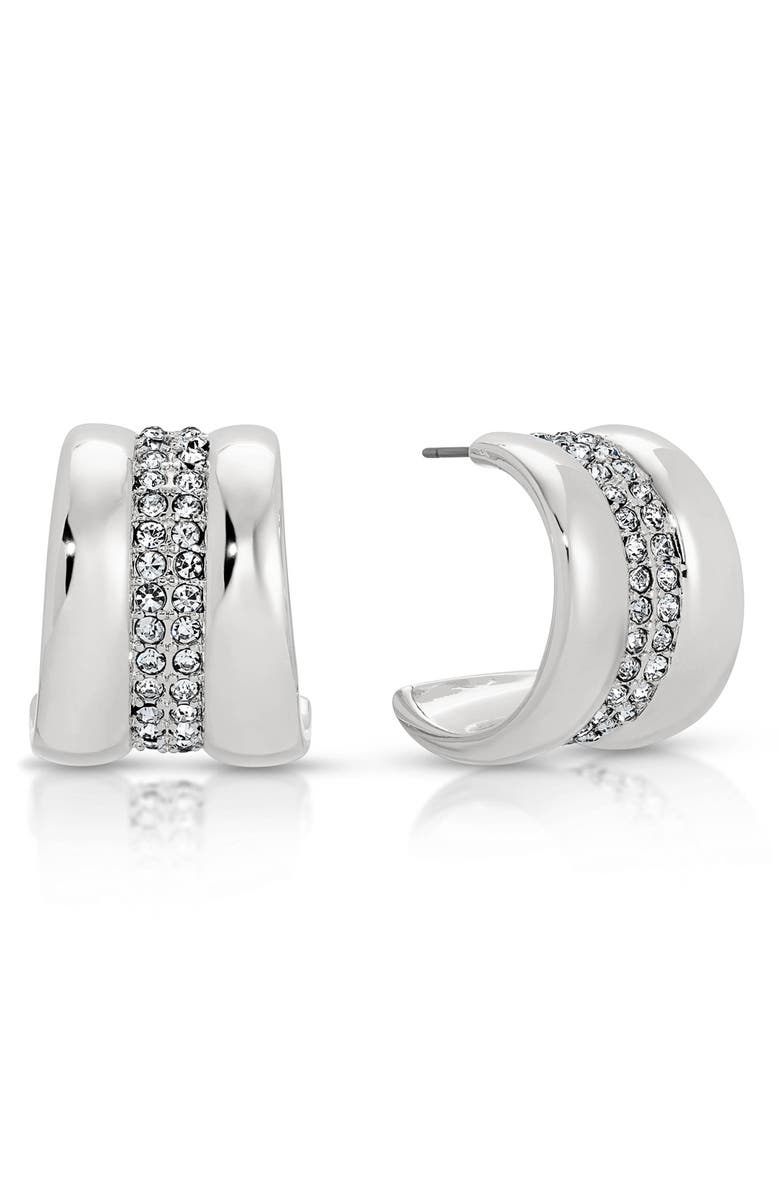 Ettika Pavé Center Hoop Earrings, Main, color, Silver