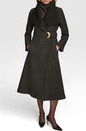 Donna Karan New York Rib Belted Wool Blend Wrap Coat with Bib