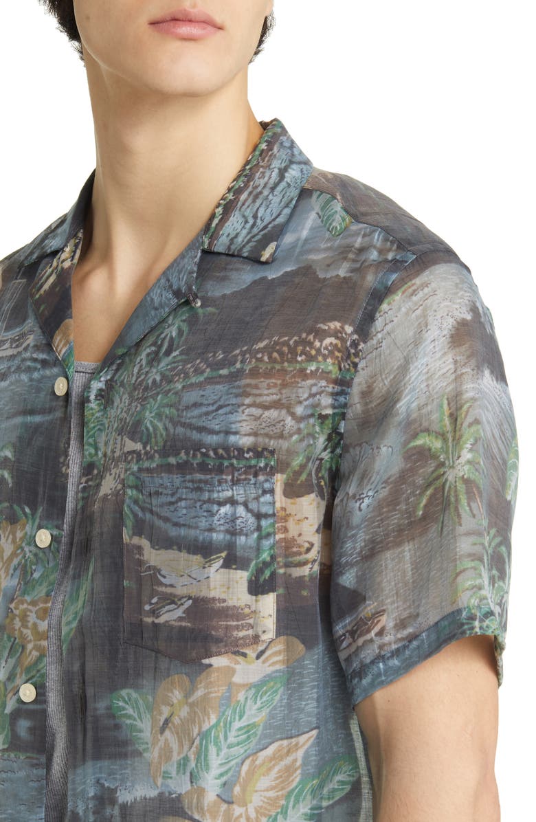 AllSaints Aquila Relaxed Fit Tropical Print Short Sleeve Button-Up Shirt, Alternate, color, 