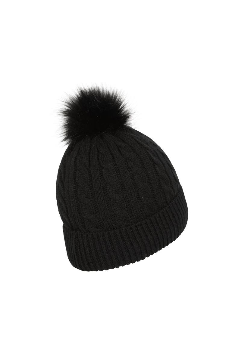Pom Pom Faux Fur Lined Beanie, Alternate, color, Black