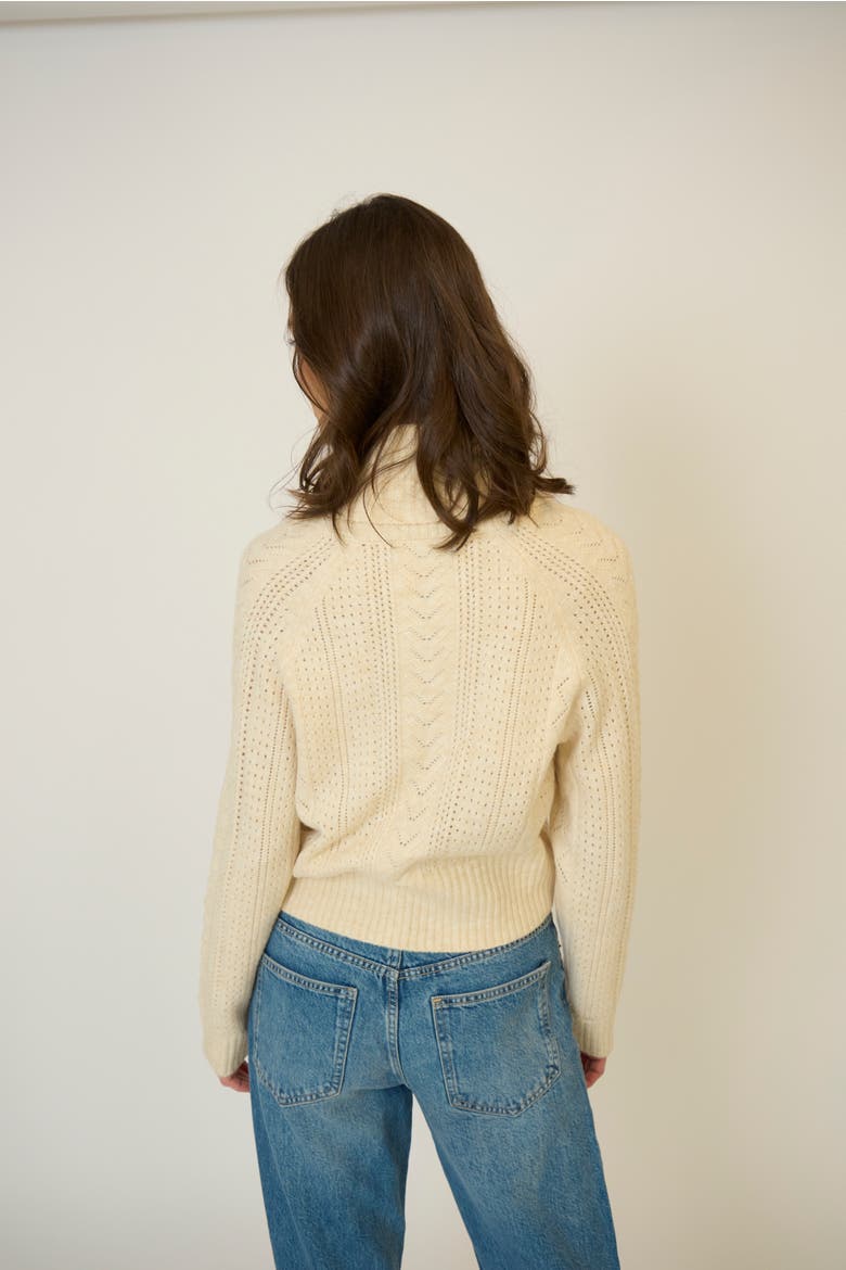 Rayna Shawl Collar Pointelle Cable Pullover, Alternate, color, IVORY