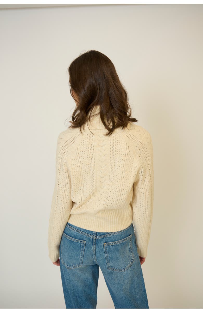 Central Park West Rayna Shawl Collar Pointelle Cable Pullover, Alternate, color, Ivory