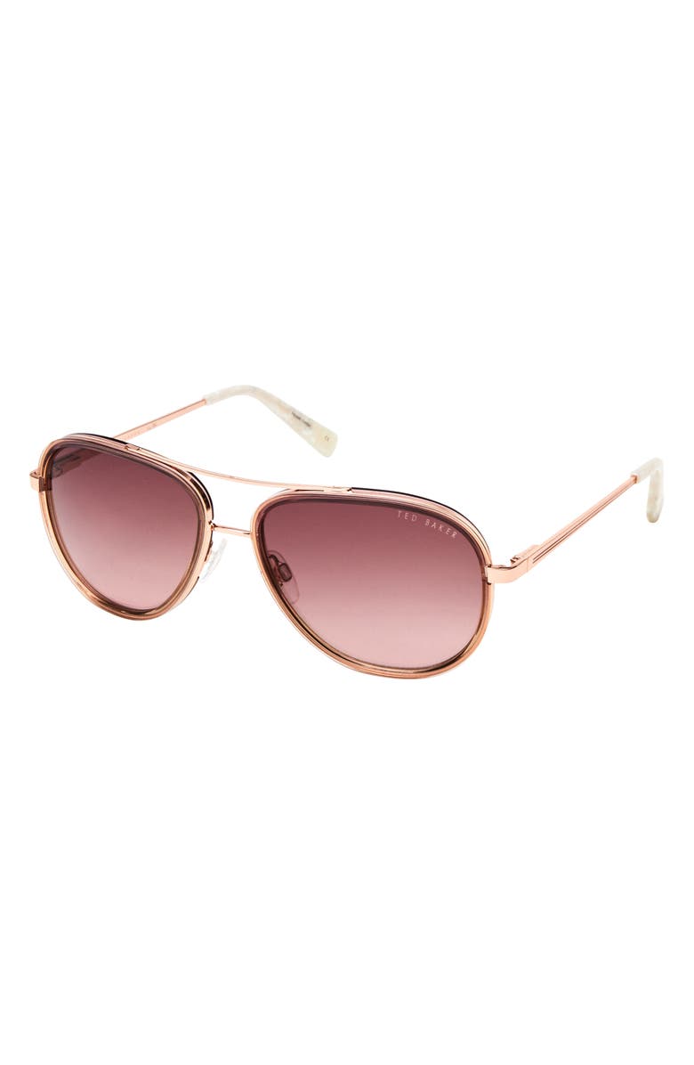 Ted Baker London 57mm Aviator Sunglasses, Alternate, color, Blush