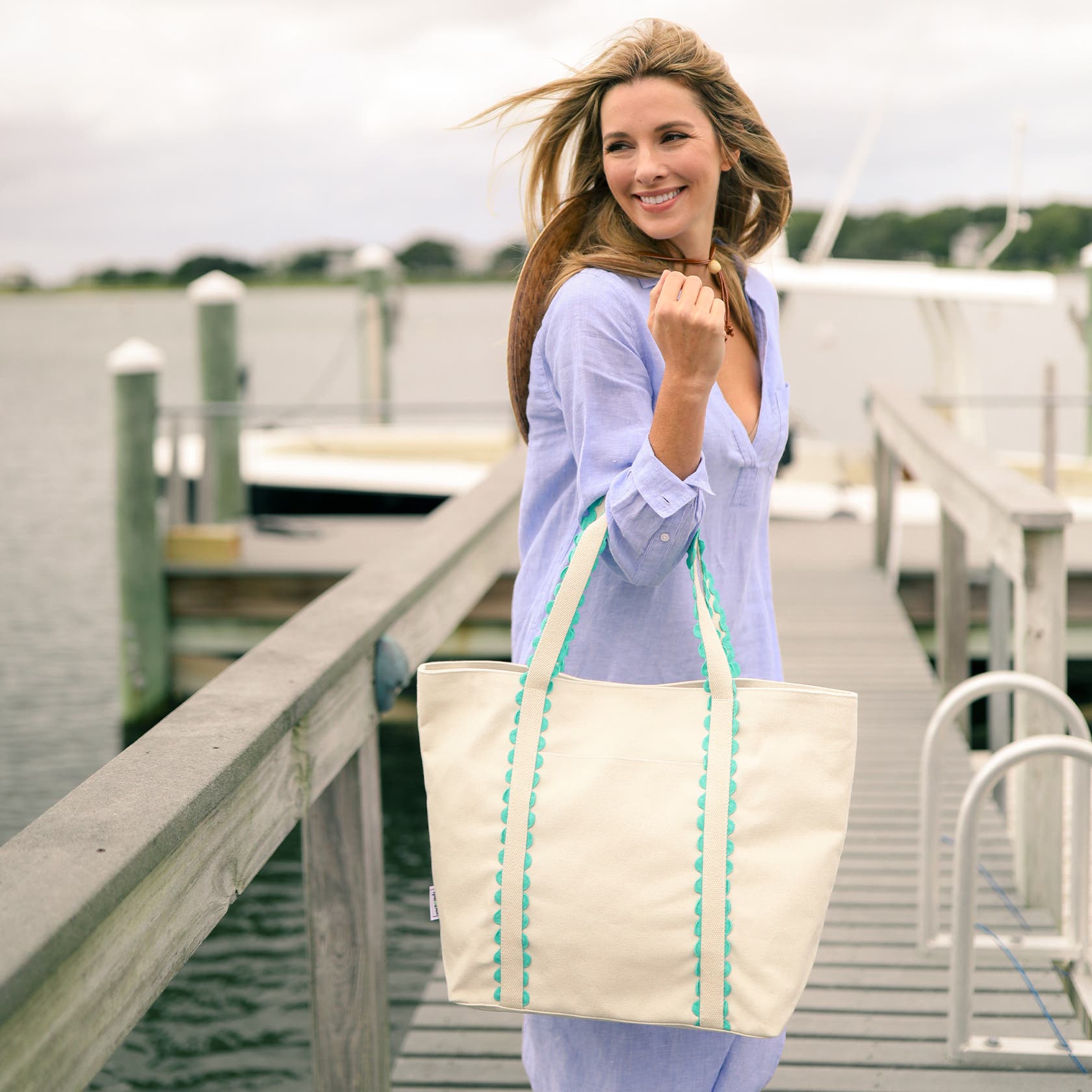 Ame & Lulu Nantucket Beach Tote, Alternate, color, Teal
