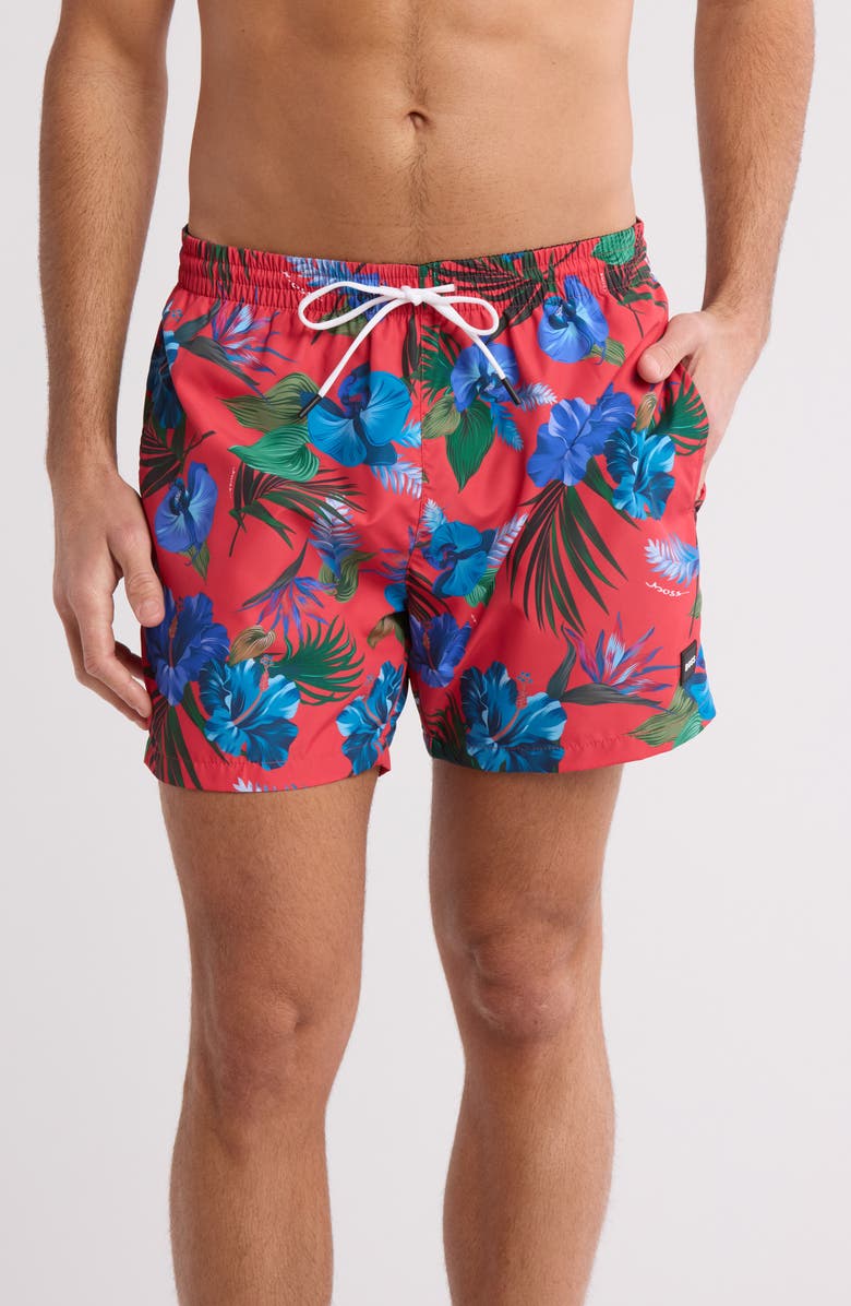 BOSS Piranha Swim Trunks, Main, color, Medium Red