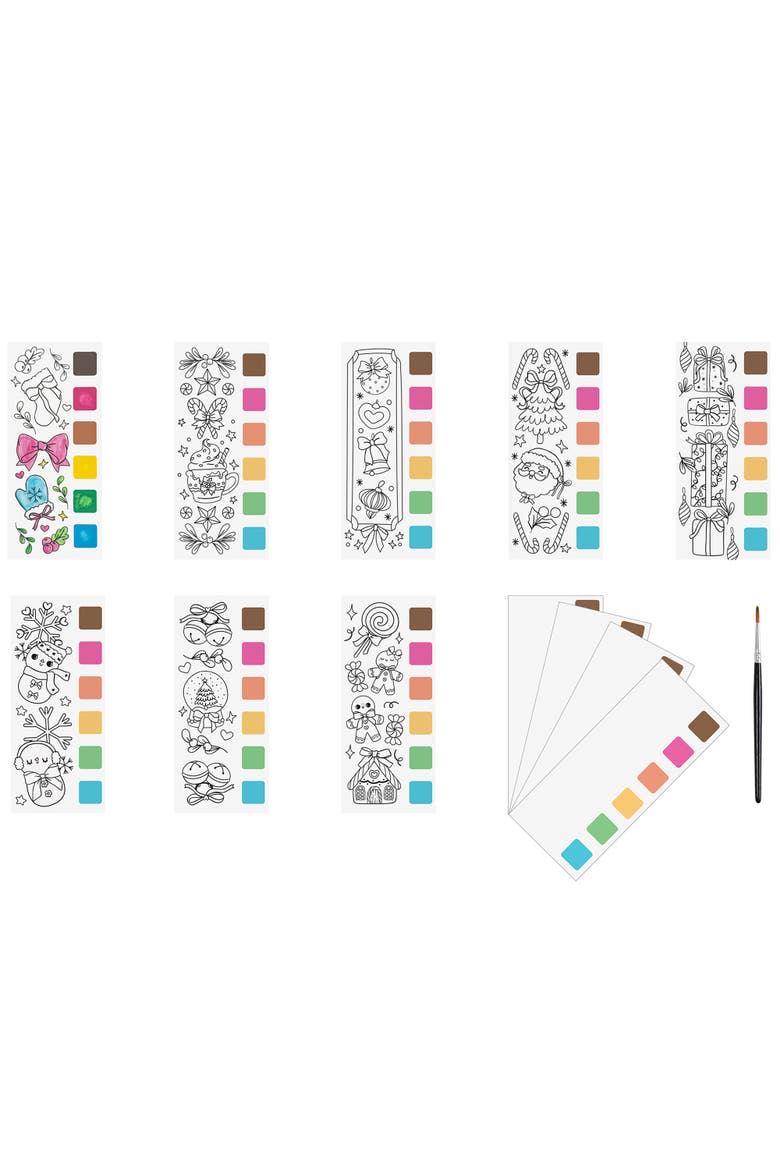 Watercolor Bookmark Pad, Hot Cocoa, 8 Christmas Designs, Alternate, color, Multicolored