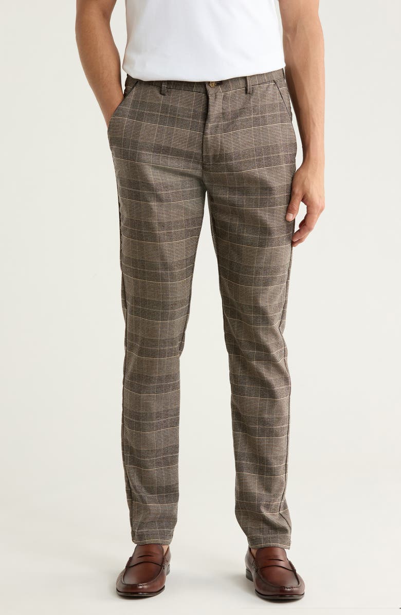 T.R. PREMIUM Plaid Straight Leg Trousers, Main, color, Grey