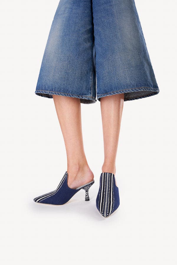 Amambaih Mencia Heel Fabric Mules, Alternate, color, Night