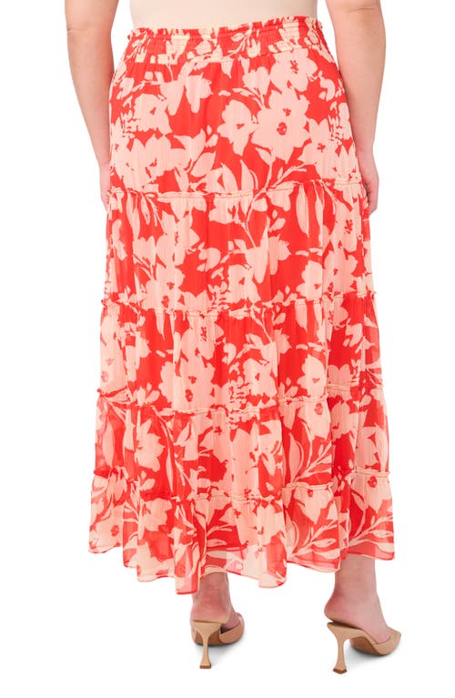 Shop Vince Camuto Floral Tiered Smocked Waist Maxi Skirt In Cayenne
