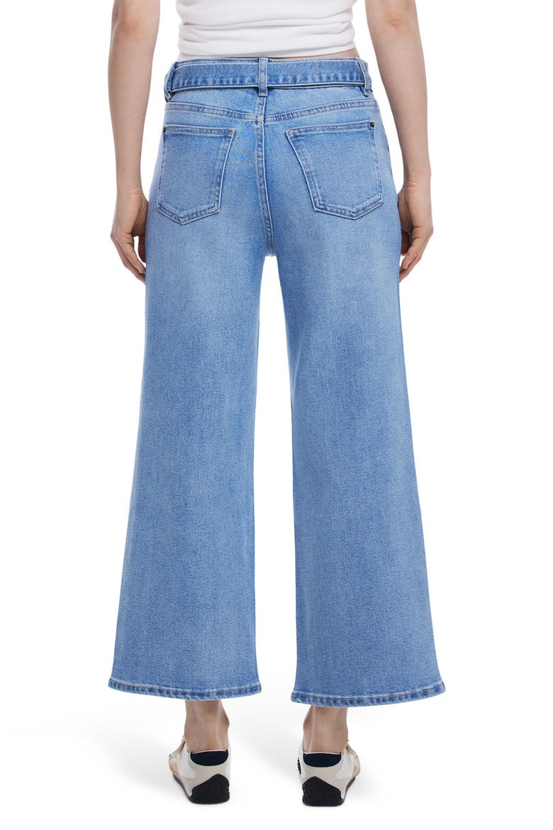 Floral Embroidered Belted Crop Wide Leg Jeans, Alternate, color, MEDIUM BLUE
