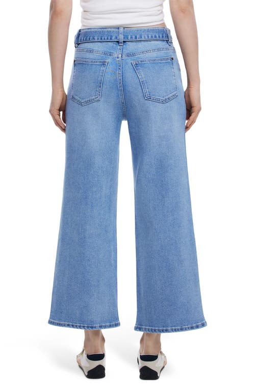 Desigual Floral Embroidered Belted Crop Wide Leg Jeans In Blue