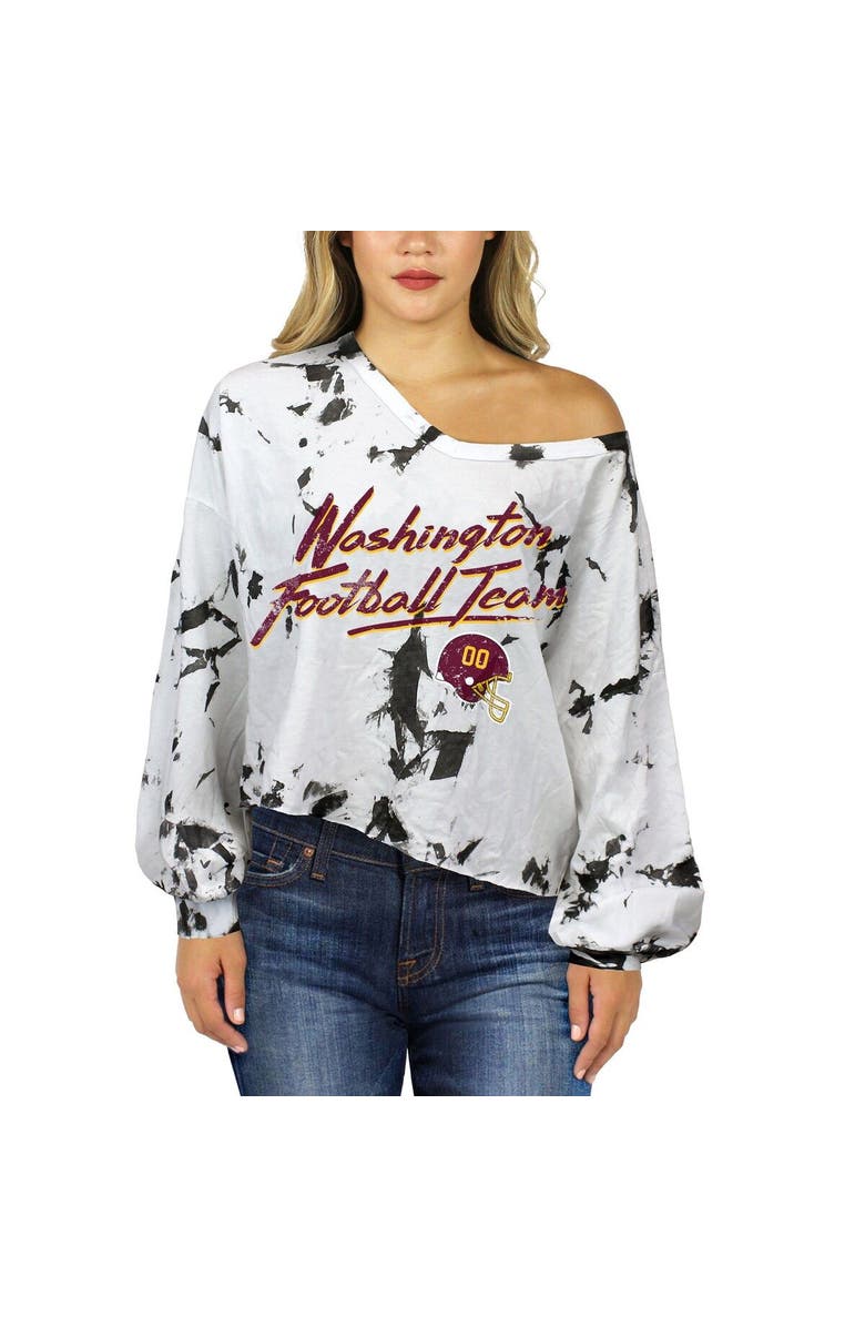 Majestic Threads Women's Majestic Threads Chase Young White Washington Commanders Off-Shoulder Tie-Dye Name & Number Long Sleeve V-Neck Crop-Top T-Shirt, Alternate, color, 