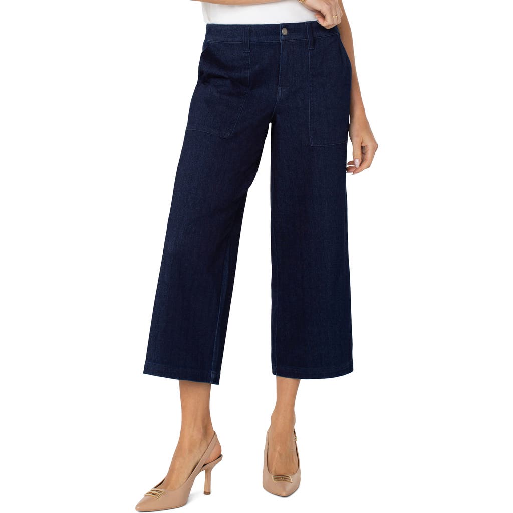 Shop Liverpool Los Angeles High Waist Crop Wide Leg Cargo Jeans In Indigo Rinse