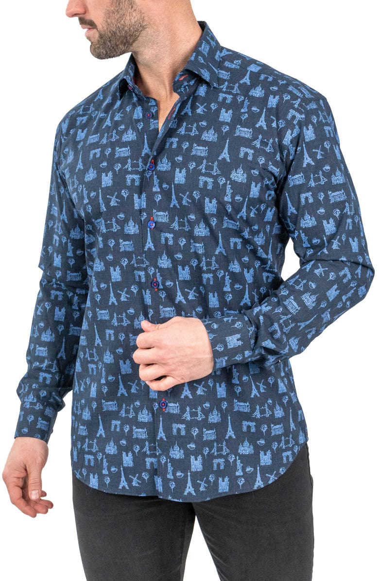 Maceoo Fibonacci Paris Tour Contemporary Fit Button-Up Shirt, Alternate, color, 