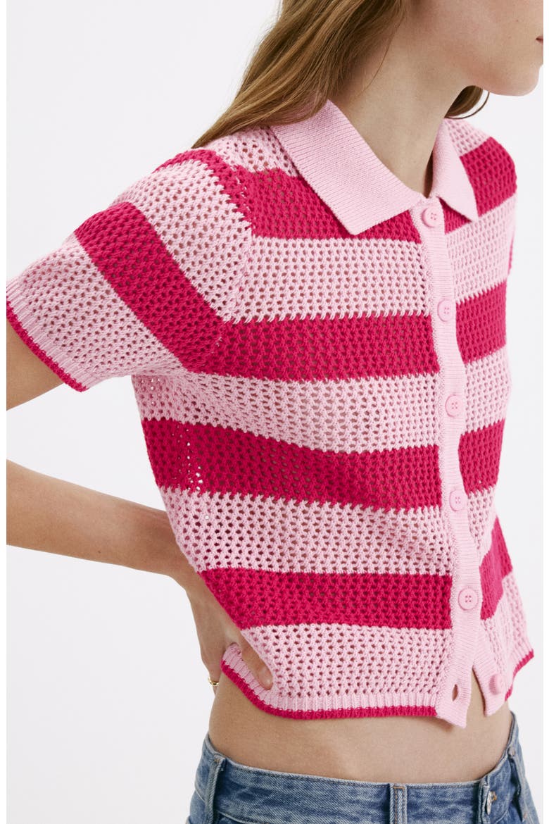 Stripe Open Stitch Cardigan, Alternate, color, PINK