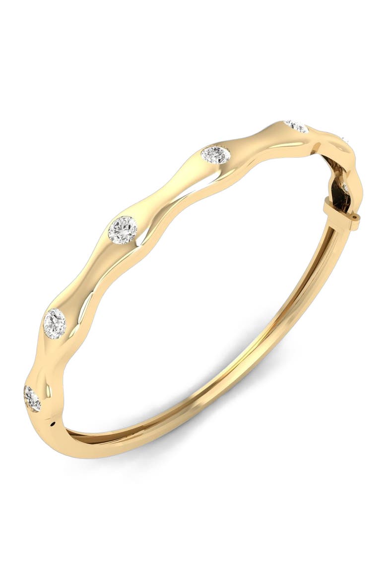 Ripple Edge Inlay Bangle Lab Diamond in 14K Gold, Alternate, color, Yellow Gold