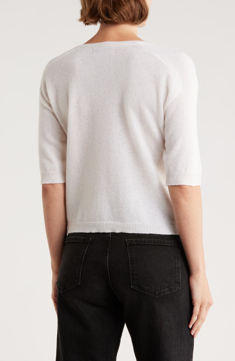 Magaschoni Cashmere V-Neck Elbow Sleeve Sweater, Alternate, color, Frost White