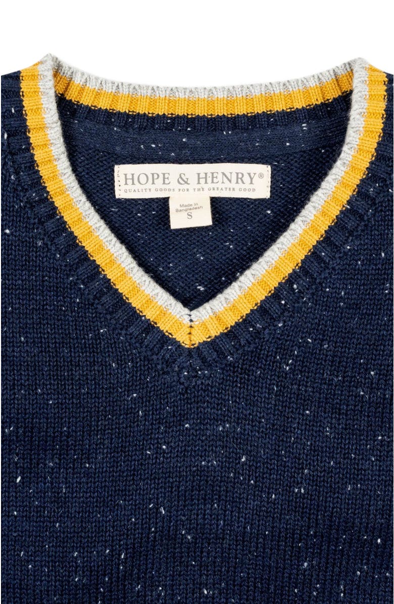 Hope & Henry Baby Boys' Organic V-Neck Sweater, Infant, Alternate, color, Navy Fleck With Tipping