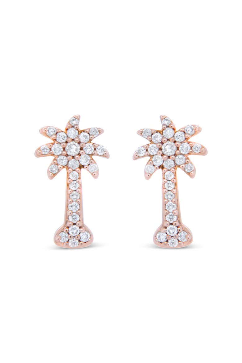 10K Rose Gold 1/4 Ct Diamond Palm Tree Stud Earrings, Alternate, color, Pink