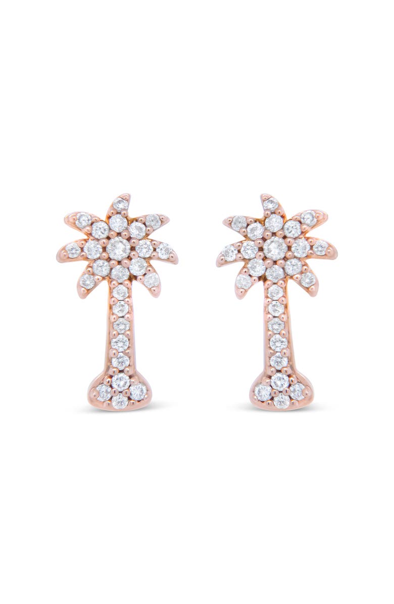 Haus of Brilliance 10K Rose Gold 1/4 Ct Diamond Palm Tree Stud Earrings, Alternate, color, Pink