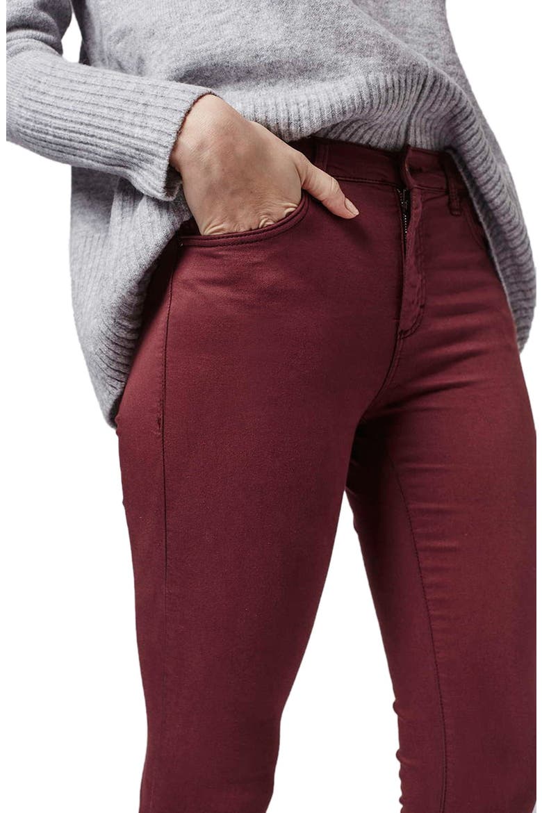 Moto 'Leigh' Ankle Skinny Jeans, Alternate, color, BURGUNDY