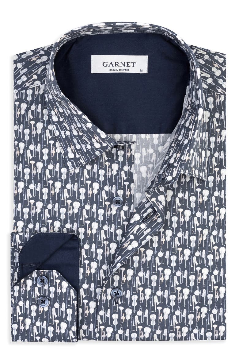 Jazz Ensemble Print Cotton Shirt, Alternate, color, NAVY
