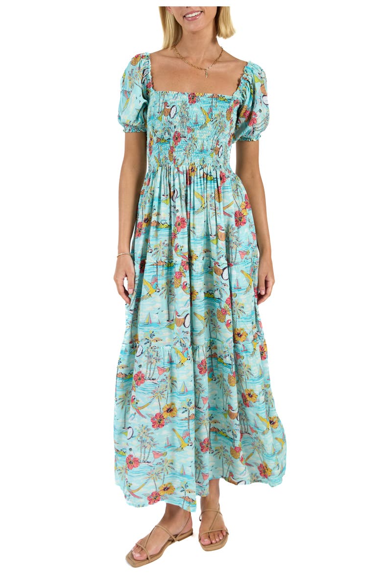 Kenny Flowers The Margaritaville Wastin' Away Again Smocked Maxi Dress, Main, color, Light Blue