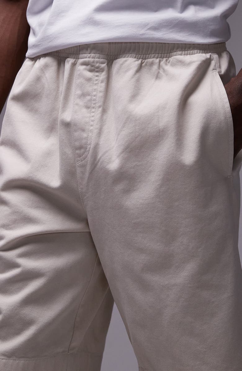 Topman Flat Front Cotton Twill Elastic Waist Shorts, Alternate, color, Stone