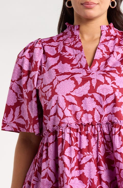 Dixie Split Neck Cotton Shift Dress