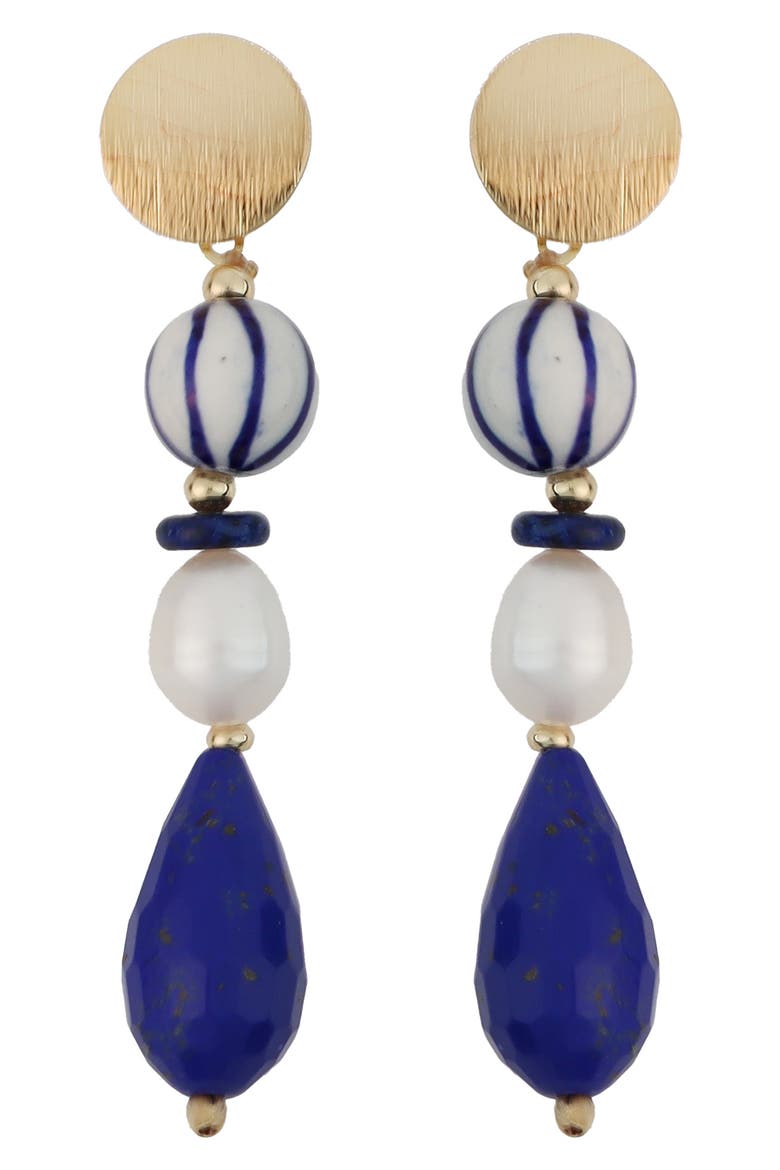Freshwater Pearl & Stone Beaded Drop Earrings, Main, color, BLUE