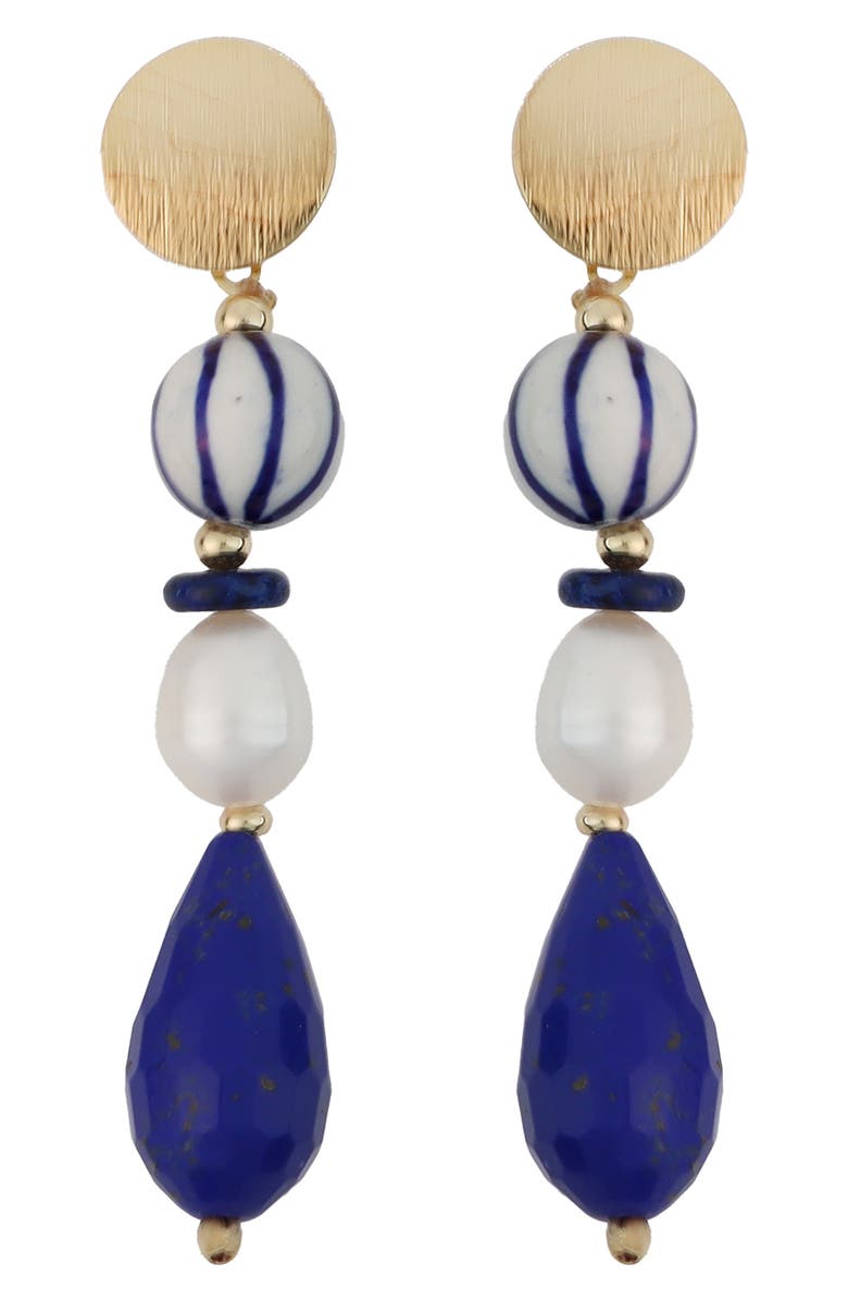 Panacea Freshwater Pearl & Stone Beaded Drop Earrings, Main, color, Blue