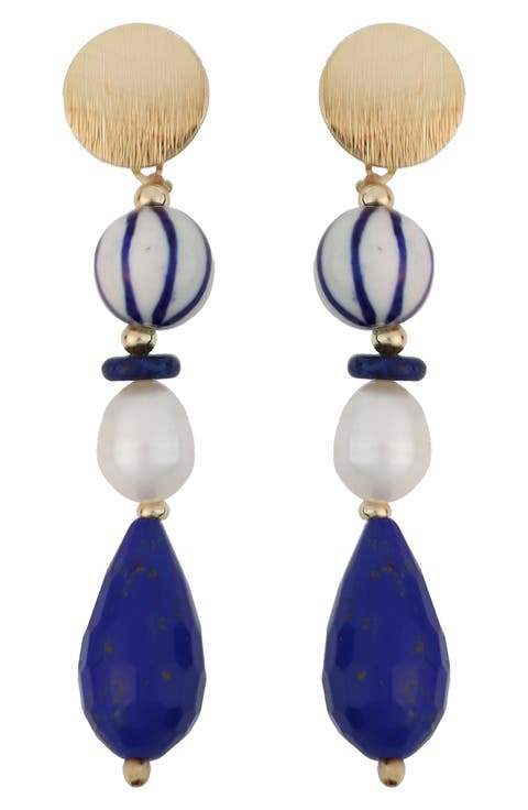 Freshwater Pearl & Stone Beaded Drop Earrings
