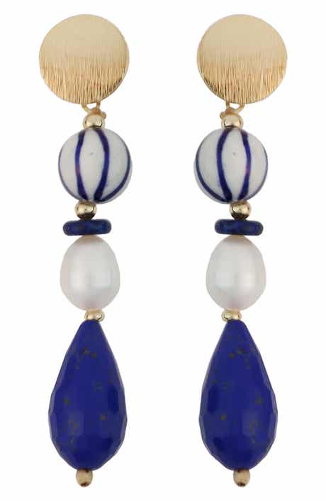 Panacea Freshwater Pearl & Stone Beaded Drop Earrings