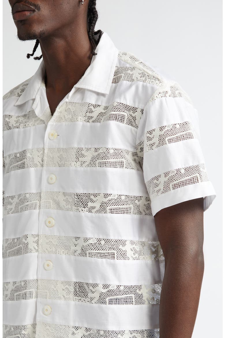Tennis Lace Cotton Camp Shirt, Alternate, color, CREAM