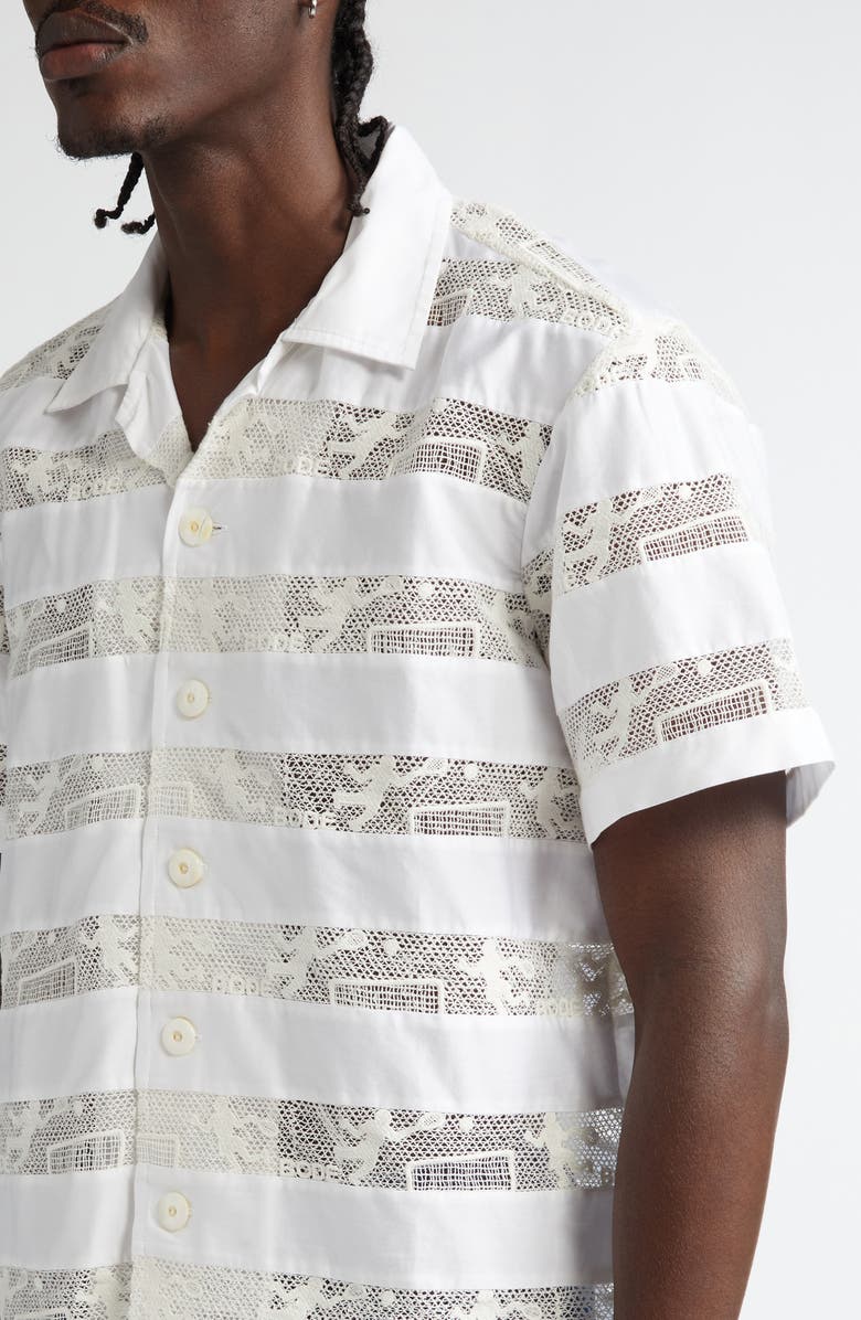 Bode Tennis Lace Cotton Camp Shirt, Alternate, color, Cream