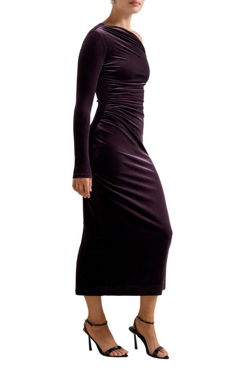 Ever New Angelina Asymmetric Long Sleeve Velvet Body-con Cocktail Dress In Purple