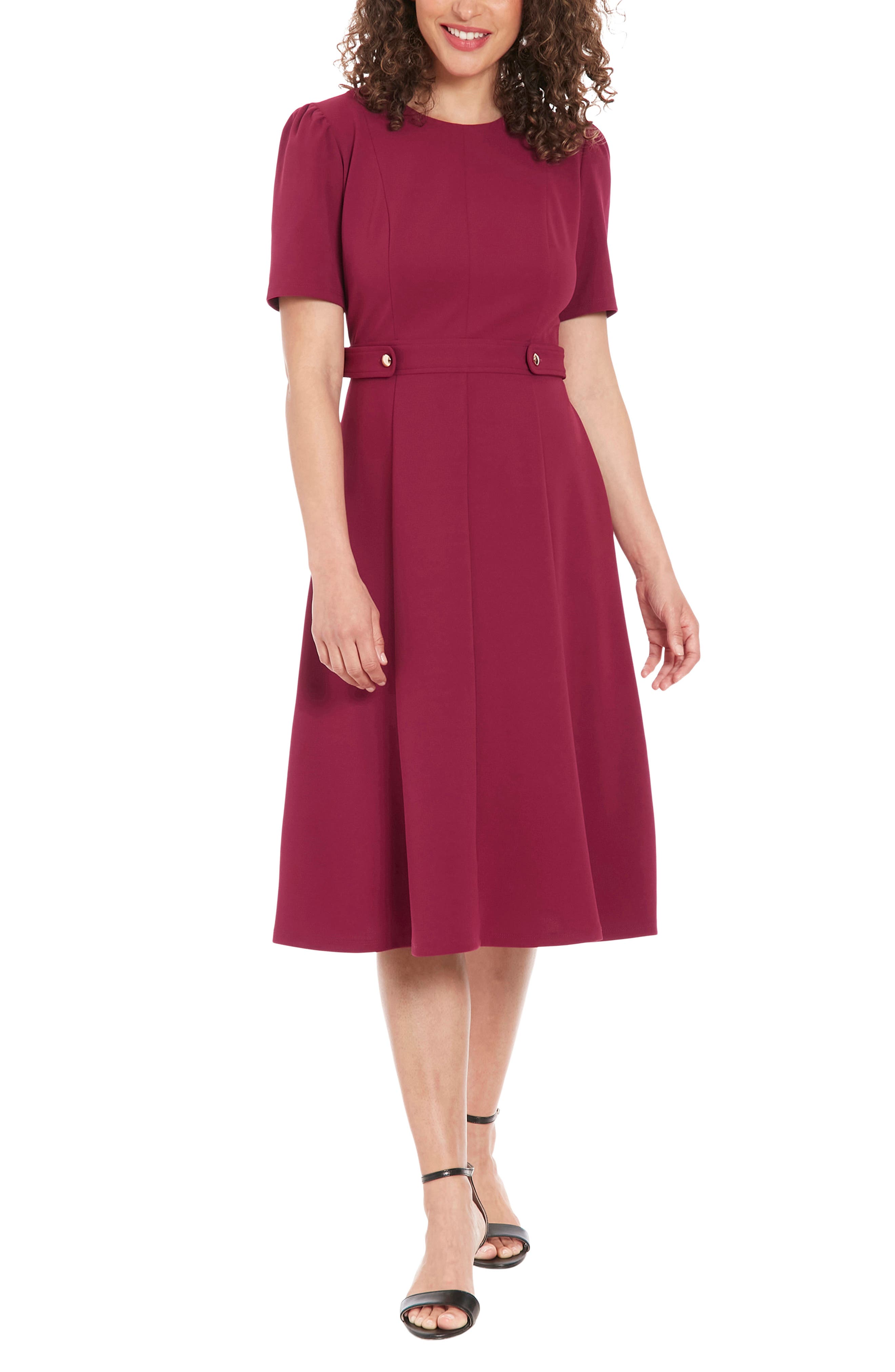 London Times Short Sleeve Fit & Flare Midi Dress