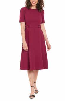 London Times Short Sleeve Fit & Flare Midi Dress