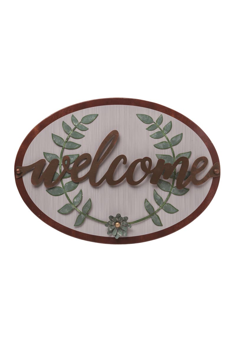 23.63 Inch Multicolor Spring Layered Welcome Wall Decor Metal Sign Panels for Home Decoration, Main, color, Multicolored