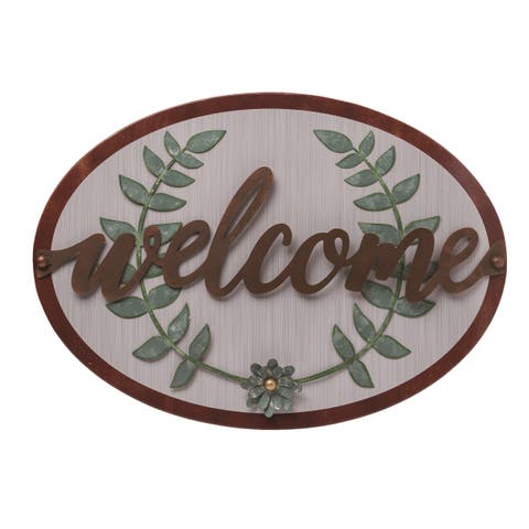 23.63 Inch Multicolor Spring Layered Welcome Wall Decor Metal Sign Panels for Home Decoration