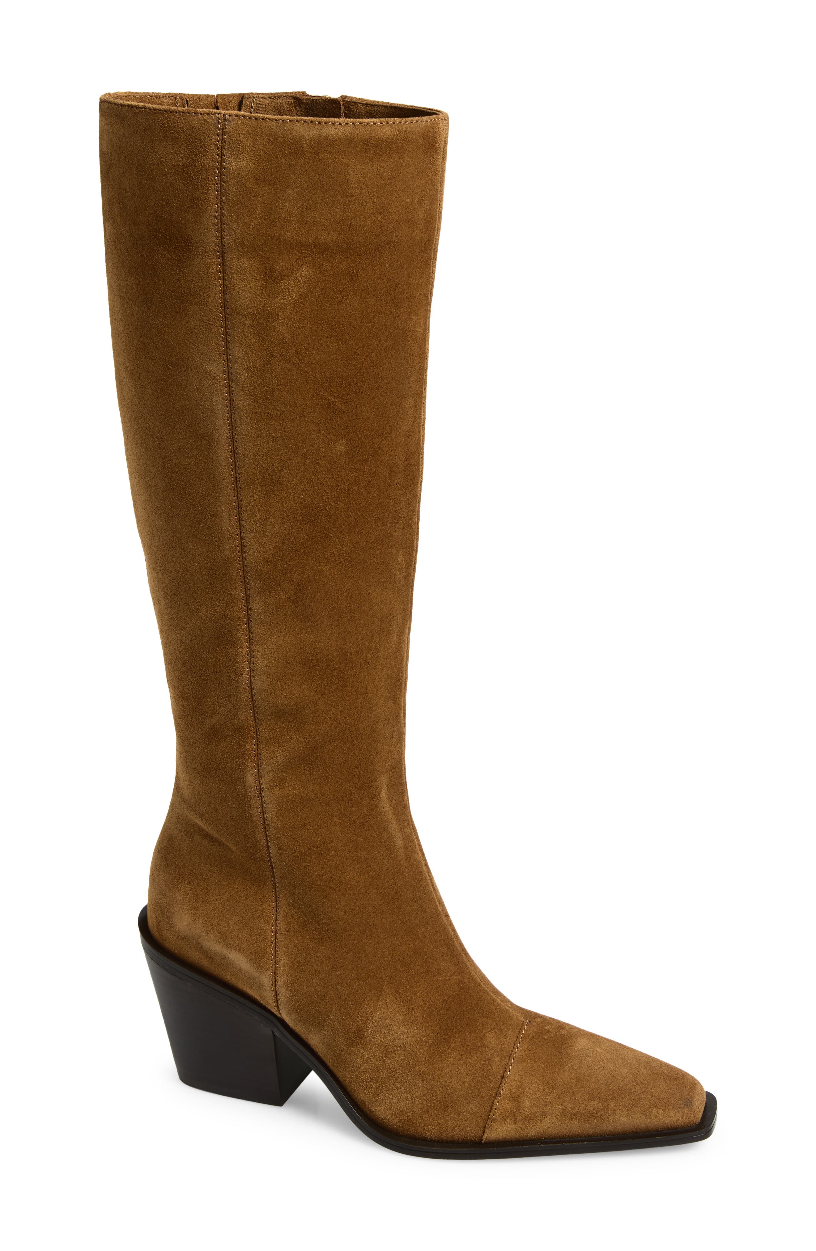 Newbury Knee High Leather Boot, Main, color, ACORN SUEDE