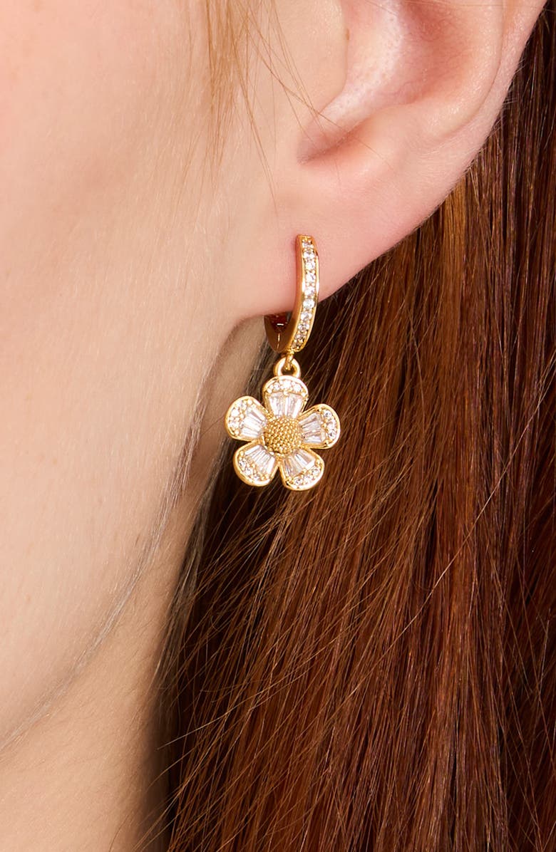 Kate Spade New York fleurette cubic zirconia huggie drop earrings, Alternate, color, 