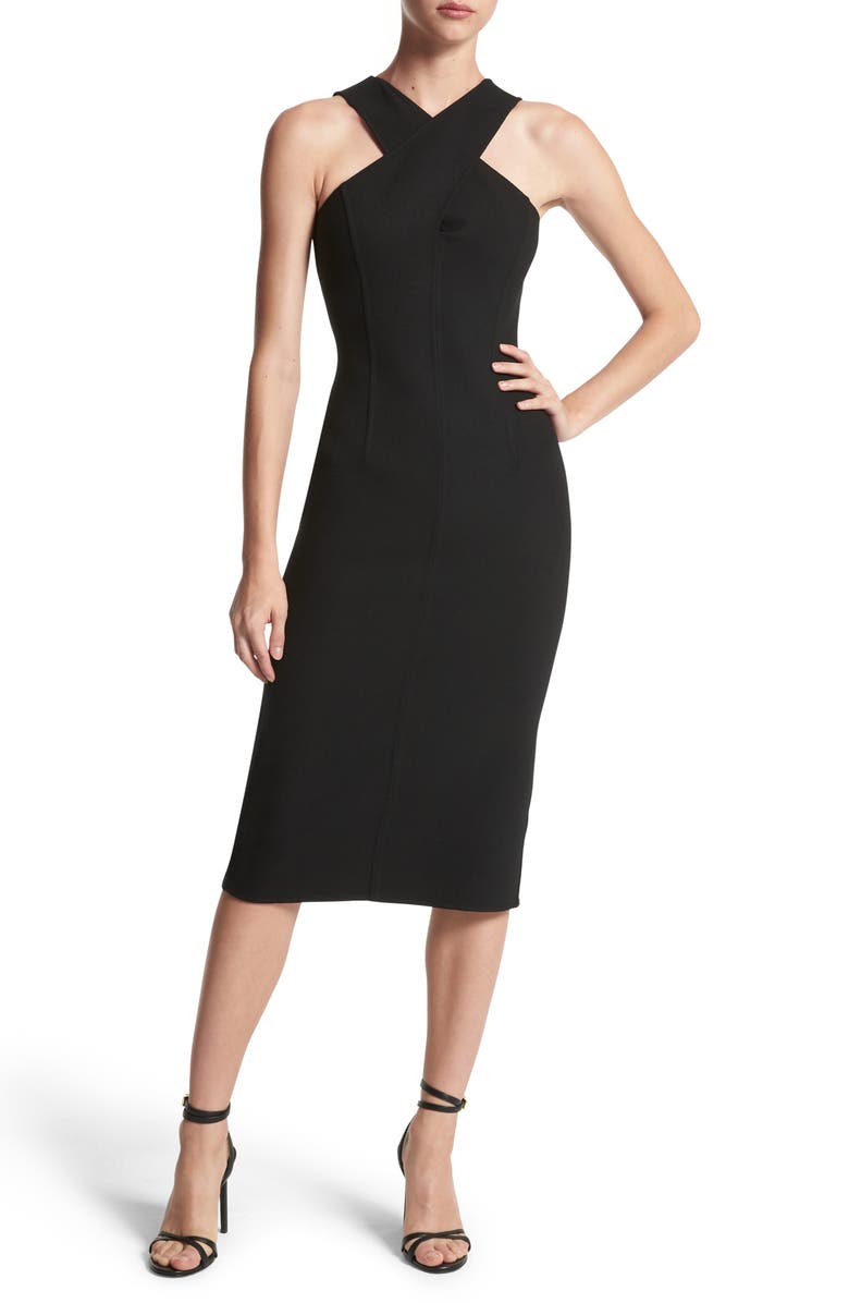 Michael Kors Collection Crisscross Neck Wool Blend Crepe Sheath Dress, Main, color,